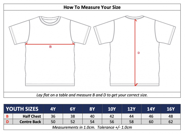 Youth Training Shirt Size Guide
